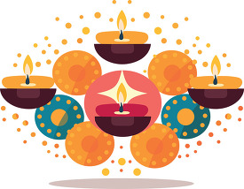 Happy Diwali Hindu festival realistic oil lamps clip art