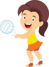 happy girl playing volleyball clipart