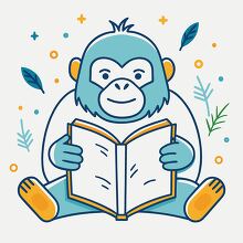 happy gorilla enjoying reading a book
