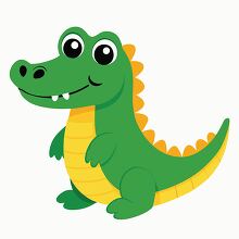 happy green alligator showing two white teeth clipart