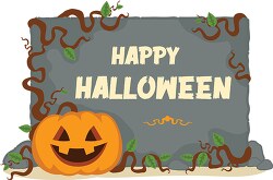 happy halloween greeting backgroung on old stone block with pump