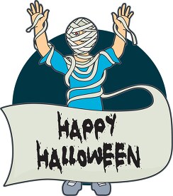 happy halloween mummy costume with arms up clipart
