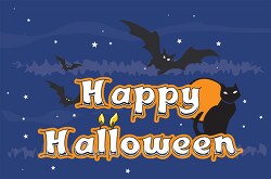 happy halloween word with bats clipart