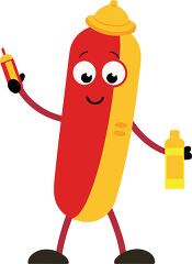 Happy Hot Dog Character with Condiments