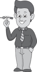 happy man turning key in finger gray color clipart