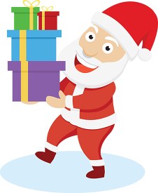 happy santa holding gifts christmas clipart