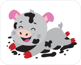 happy smiling pink baby pig playing in mud gray color clipart