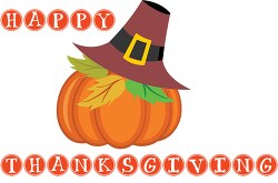 happy thanksgiving pumpkin with hat clipart
