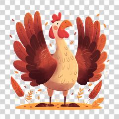 Happy Turkey With Outstretched Wings in Autumn Leaves