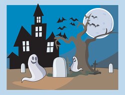 haunted house ghosts surrounded by ghosts clipart