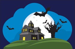 haunted house with bats full moon dark sky clipart