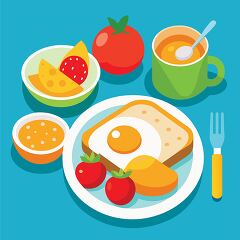 healthy breakfast fried egg toast fruits and drink