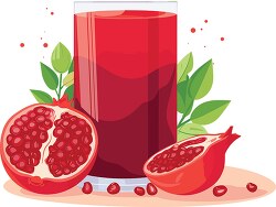 healty pomegranate juice in a glass surrounded by fruit clip art