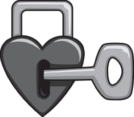 heart lock with gold key gray color clipart