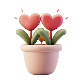 heart plant pot Icon 3d clay
