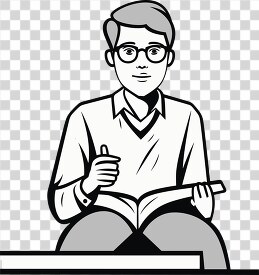 high school student with open book black outline