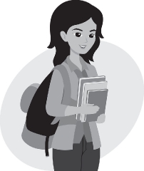 high school teenage girl with backpack and school books gray col