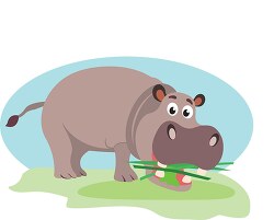 hippopotamus eating  grass plants clip art
