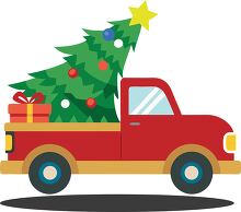 Holiday pickup truck with a star-topped Christmas tree