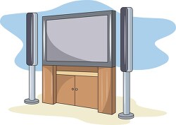home entertainment center with speakers on stands clipart