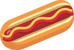 hot dog in a bun with yellow mustard and ketchup clipart