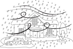 house and car covered with snow during blizzard black outline cl