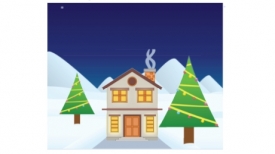 house with snow christmas trees animated clipart
