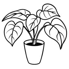 houseplant in a pot black outline clipart