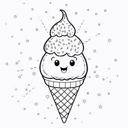 ice cream cone with a smiling face and sprinkles