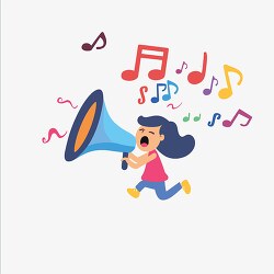 illustration of a child speaking into a megaphone with musical n
