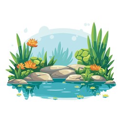 illustration of a pond surrounded by plants