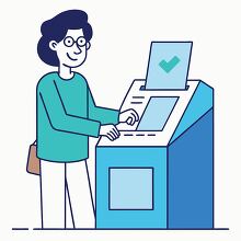 Illustration of a woman using an electronic voting machine