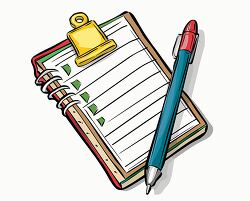 illustration of an open notebook with a pen