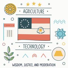 Illustration of Georgia state flag with agricultural and technology