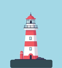 illustration of red white blue lighthouse with background color