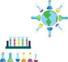 illustration of science beaker flasks test tube white background