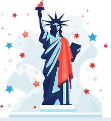 illustration of the statue of liberty in reds and blue color cli
