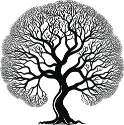 intricate black tree illustration with a network of branches