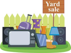 items out on display for yard sale clipart