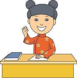 japanese students sits a desk clipart