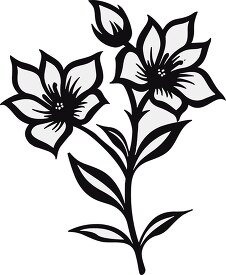 jasmine flower with stem and leaves black outline