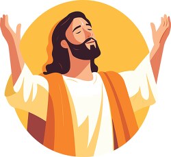 jesus looks up to the sky in welcoming gesture encircled by a ra