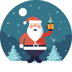 jolly santa claus holding a lamp on a cold christmas night