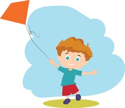 joyful boy flying a kite with a bright smile under a clear sky