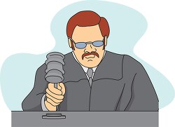 judge holding a gavel in his hand in a courtroom clip art