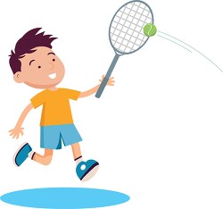 kid holding tennis racquet hitting green ball clip art