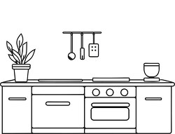 kitchen cabinet with oven black outline clip art