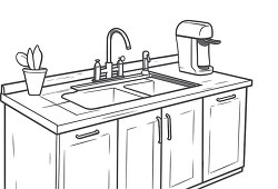 kitchen counter sink and cabinet black outline clip art