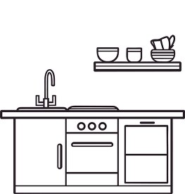 kitchen sink cabinets and shelving black outline clip art
