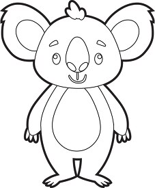 koala bear is standing upright and smiling black outline clip art